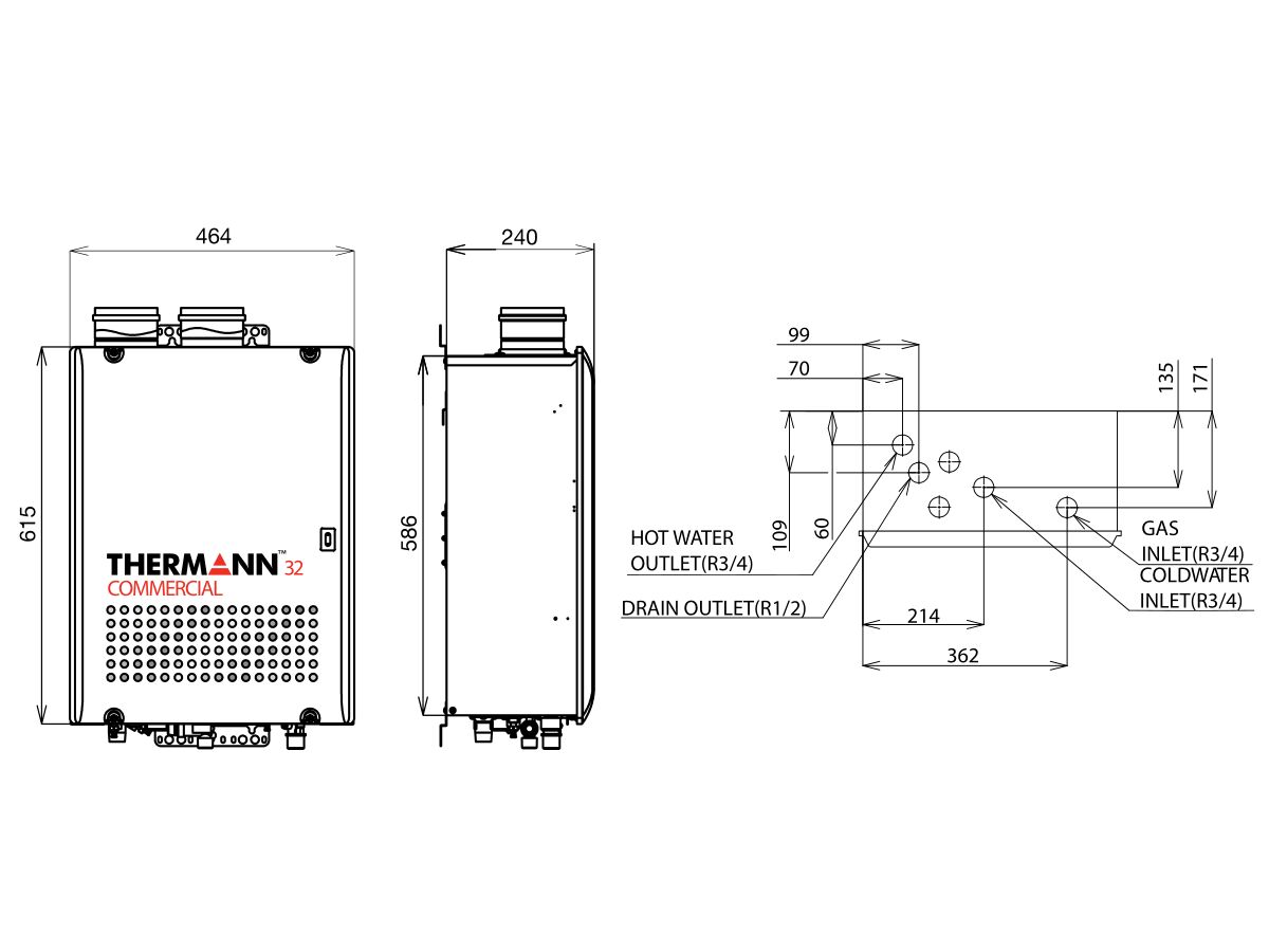Thermann Commercial Continuous Flow Hot Water Unit Internal 32ltr