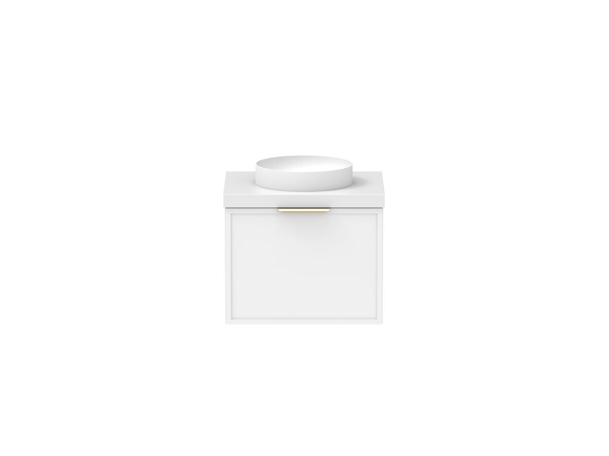 Supporting Image - Kado Lux Slim All Drawer 600mm Wall Hung Vanity with Centre Basin 50mm Top Matte White