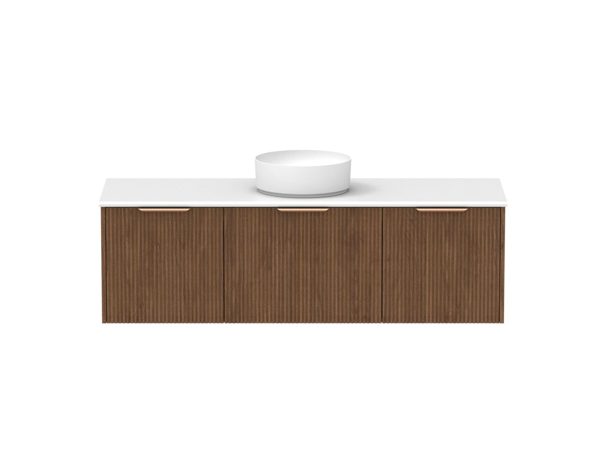 Supporting Image - Kado Neue Fluted Square All Drawer 1500mm Wall Hung Vanity with Centre Basin 20mm Top Florentine Walnut