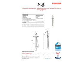 Specification Sheet - Milli Pure Floor Mounted Bath Mixer Tap with Handshower and Linear Textured Handle Trimset PVD Brushed Nickel (3 Star)