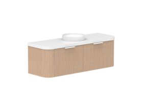 Supporting Image 2- Kado Neue Fluted Double Curve All Drawer 1500mm Wall Hung Vanity with Centre Basin Durasein 50mm Top Blonde Oak
