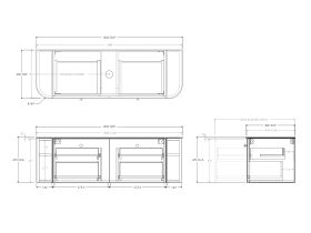 Technical Drawing - Kado Era Double Curve All Drawer 1500mm Wall Hung Vanity with Centre Basin 20mm Top