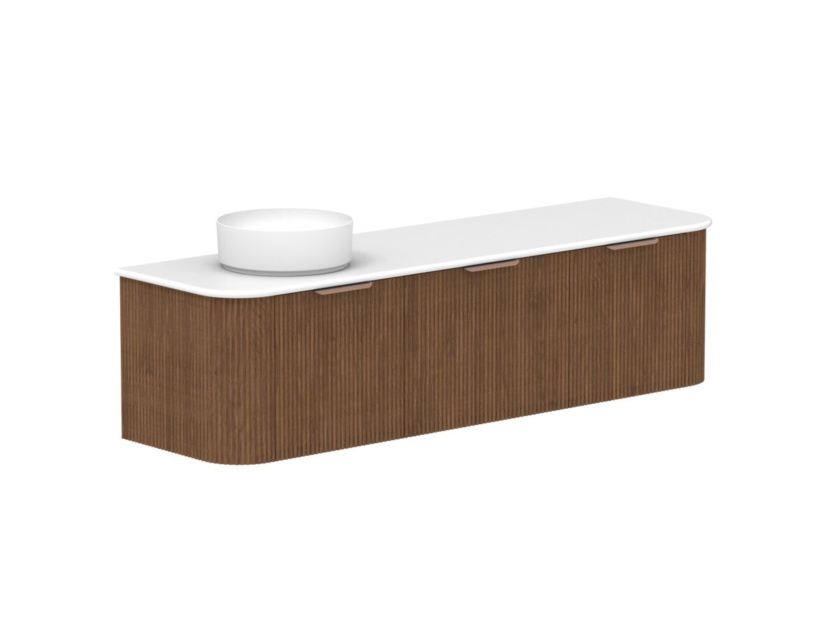 Supporting Image - Kado Neue Fluted Double Curve All Drawer 1800 Wall Hung Vanity with Left Hand Basin 20mm Florentine Walnut