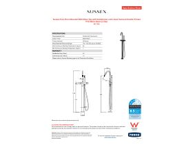 Specification Sheet - Sussex Pure Floor Mounted Bath Mixer Tap with Handshower and Linear Textured Handle Trimset PVD Matte Black (3 Star)