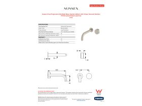 Specification Sheet - Sussex Pure Progressive Wall Bath Mixer System 200mm with Cirque Textured Handles PVD Brushed Nickel Lead Free