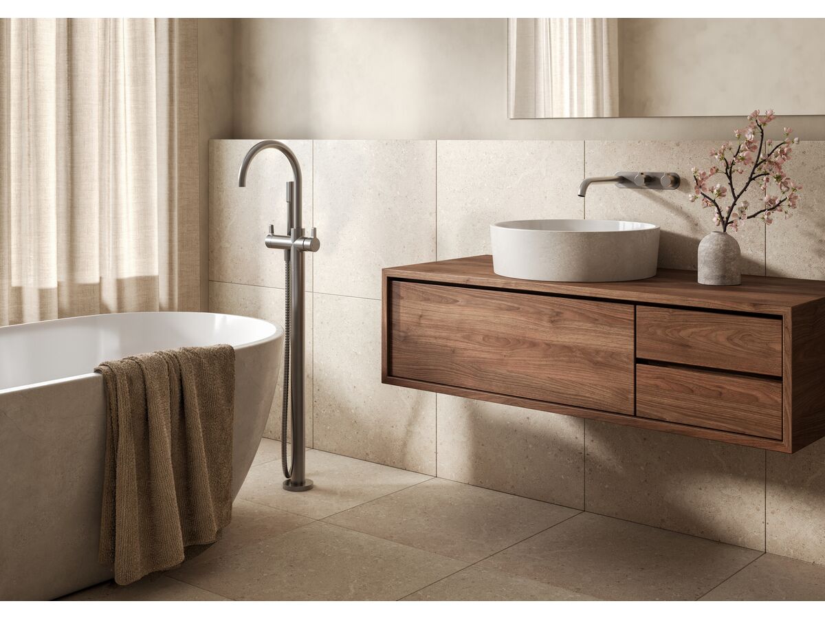 In Situ - Faucet Strommen Vara Fin Brushed Graphite Bathroom Scene 2