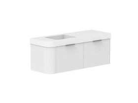 Supporting Image 2- Kado Neue Fluted Single Curve All Drawer 1350mm Wall Hung Vanity with Left Hand Basin Durasein 90mm Top Ultra White