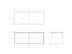 Technical Drawing - Kado Neue Fluted Square All Door 1200mm Wall Hung Vanity with Left Hand Basin 20mm Top