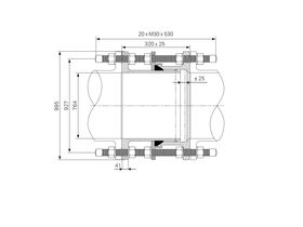 Technical Drawing - Dimax Dismantling Joint Thrust Stainless Steel B5 PN16 FC 750 mm
