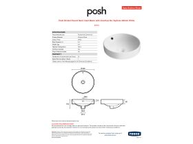 Specification Sheet - Posh Bristol Round Semi Inset Basin with Overflow No Taphole 400mm White