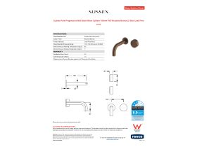 Specification Sheet - Sussex Pure Progressive Wall Basin Mixer System 160mm PVD Brushed Bronze (3 Star) Lead Free