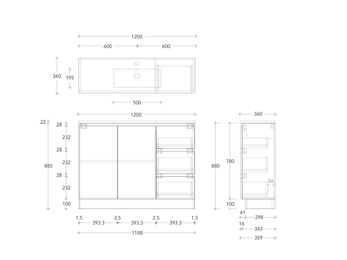 Posh Domaine Ensuite 1200mm Floor Mounted Vanity Unit Cast Marble Top