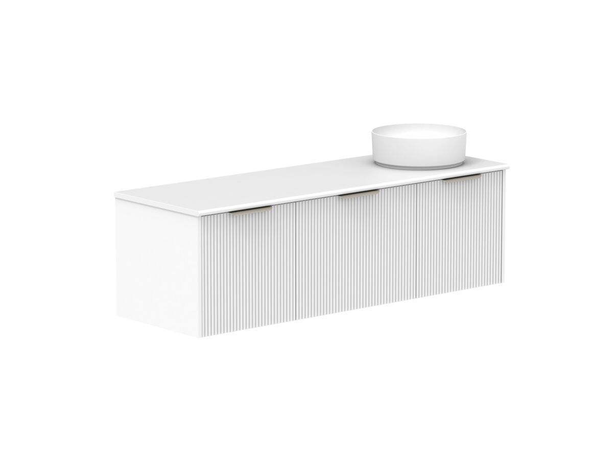 Supporting Image 2- Kado Neue Fluted Square All Drawer 1500mm Wall Hung Vanity with Right Hand Basin 20mm Top Ultra White