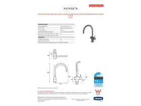 Specification Sheet - Sussex Scala Sink Mixer Tap Large Curved Spout Right Hand LUX PVD Brushed Smoked Gunmetal (4 Star)