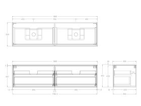 Technical Drawing - Kado Lux Slim All Drawer 1800mm Wall Hung Vanity with Double Basin 20mm Top