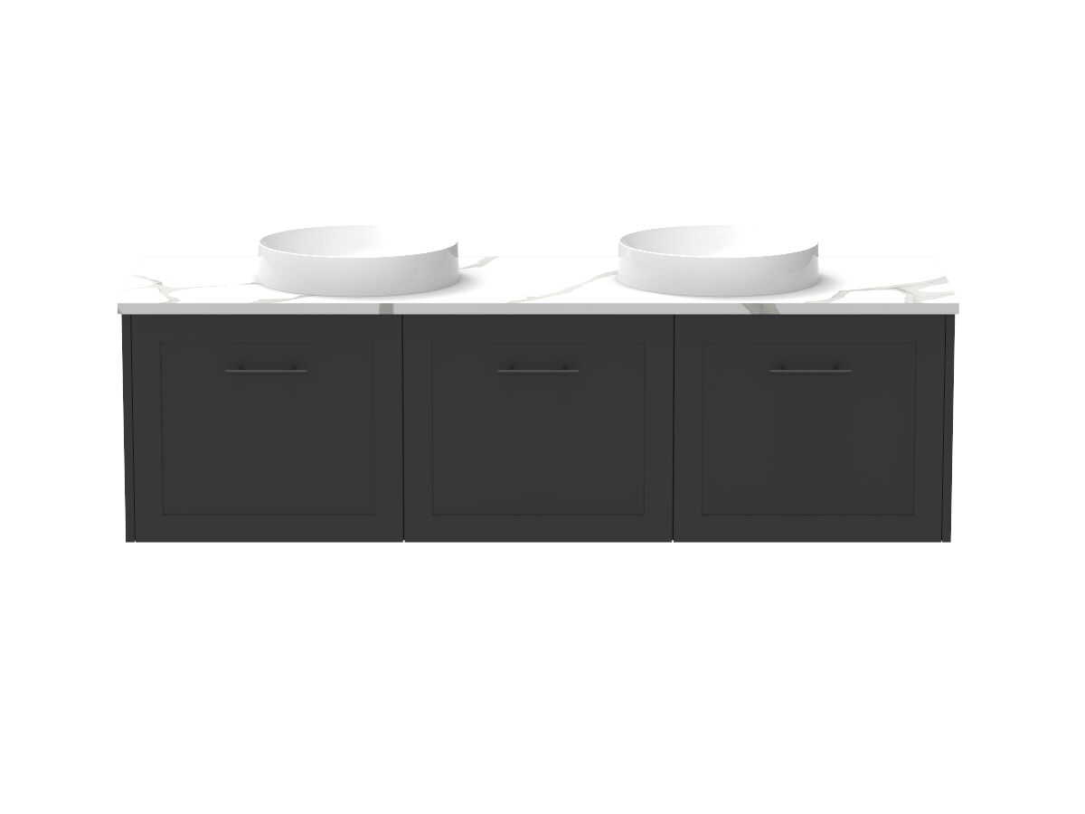 Supporting Image - Kado Lux All Door 1500mm Wall Hung Vanity Double Basin 20mm - Black - Front