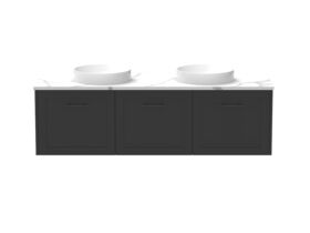 Supporting Image - Kado Lux All Door 1500mm Wall Hung Vanity Double Basin 20mm - Black - Front