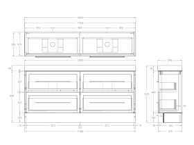 Technical Drawing - Kado Lux Ensuite All Drawer Twin 1800mm Floor Mount Double Basin 90mm Top