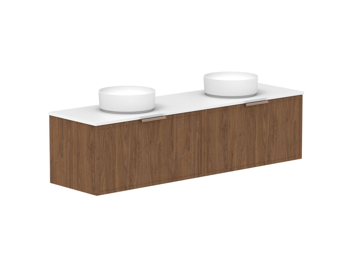 Supporting Image - Kado Lux Slim All Drawer 1800mm Wall Hung Vanity with Double Basin 20mm Top Florentine Walnut