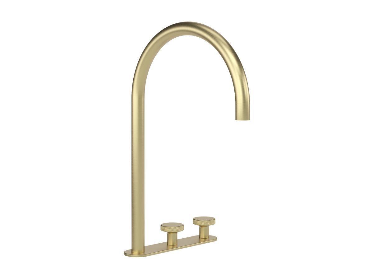 Hero - Faucet Strommen Vara Disc Hob Extended Basin Hostess Tap System Right Hand Brushed Admiralty Brass (6 Star) Lead Free