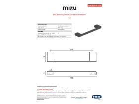 Specification Sheet - Mizu Bloc Single Towel Rail 300mm Matte Black