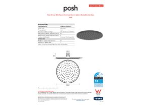 Specification Sheet - Posh Bristol MK2 Round Overhead Shower 220mm Matte Black (3 Star)