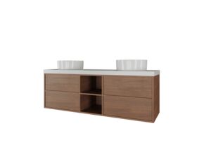 Supporting Image - Kado Aspect Shelf Vanity Unit 1500mm Double Bowl 4 Drawer Caesarstone Mineral 50mm Top - Florence Walnut