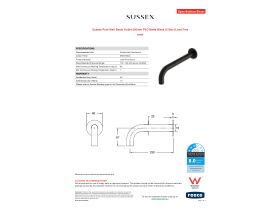 Specification Sheet - Sussex Pure Wall Basin Outlet 250mm PVD Matte Black (3 Star) Lead Free