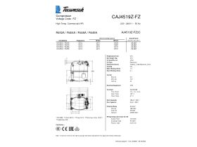 Technical Specifications - Tecumseh Compressor 1.5HP R404 MHBP CAJ4519Z
