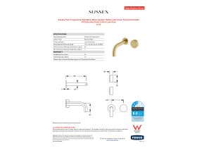 Specification Sheet - Sussex Pure Progressive Wall Basin Mixer System 160mm with Linear Textured Handles PVD Brushed Gold (3 Star) Lead Free
