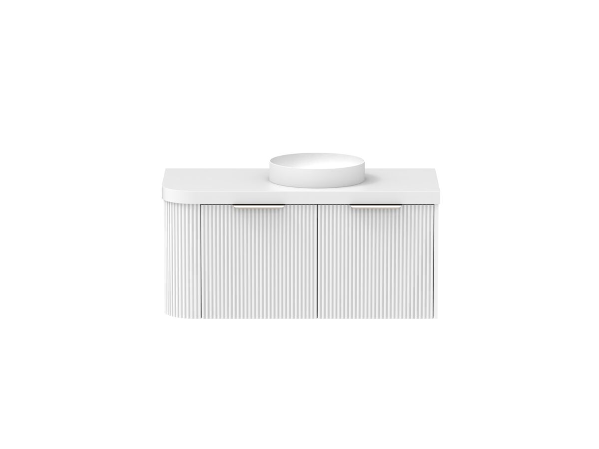 Supporting Image - Kado Neue Fluted Single Curve All Drawer 1050mm Wall Hung Vanity with Centre Basin Durasein 50mm Top Ultra White
