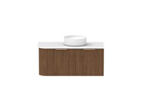 Supporting Image - Kado Neue Fluted Single Curve All Drawer 1050mm Wall Hung Vanity with Centre Basin 20mm Top Florentine Walnut
