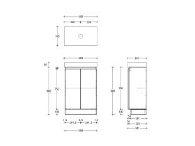 Technical Drawing - Posh Domaine 600mm Ensuite Floor Mount Vanity Unit 90mm Top