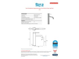Specification Sheet - Roca Ona Medium Height Basin Mixer Tap Chrome (6 Star)
