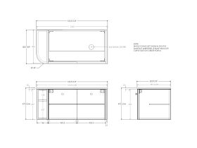 Technical Drawing - Kado Era Single Curve All Door 1050mm Wall Hung Vanity with Right Hand Basin 20mm Top