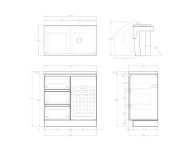 Technical Image - Posh Domaine Plus Hamper Trio 900 Floor Mounted Right Bowl 50mm Top