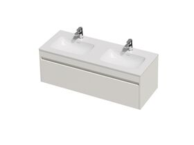 Hero - Posh Domaine Single 1200 Double Bowl 1 Drawer Wall Hung Vanity White Console Top Gloss White Mineral Cast