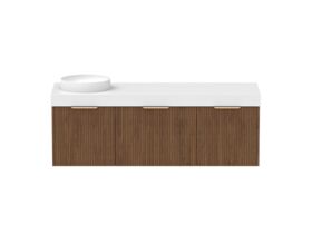 Supporting Image - Kado Neue Fluted Square All Drawer 1500mm Wall Hung Vanity with Left Hand Basin 90mm Top Florentine Walnut