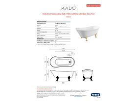 Specification Sheet - Kado Era Freestanding Bath 1700mm White with Gold Claw Feet