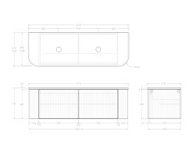 Technical Drawing - Kado Neue Fluted Double Curve All Door 1500mm Wall Hung Vanity with Double Basin 20mm Top