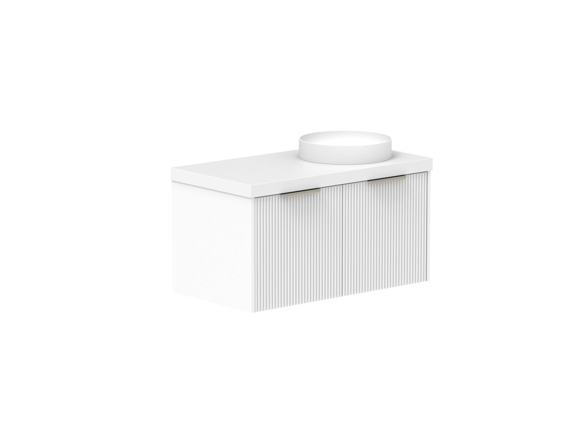Supporting Image - Kado Neue Fluted Square 900mm Wall Hung Vanity with Right Basin 50mm Top Ultra White