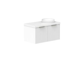 Supporting Image - Kado Neue Fluted Square 900mm Wall Hung Vanity with Right Basin 50mm Top Ultra White