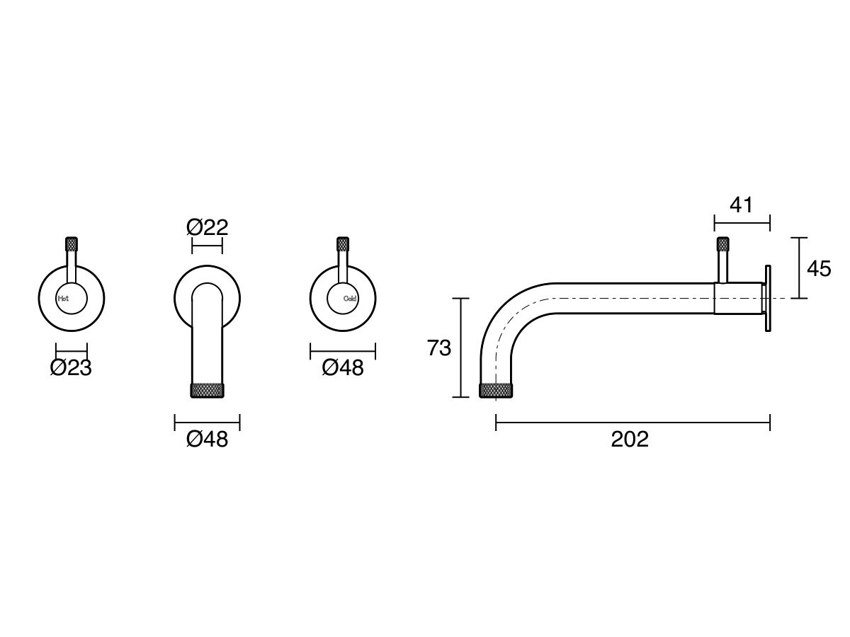 Technical Drawing - Sussex Scala Nova Wall Basin/Bath Set 200mm (5 Star) Lead Free