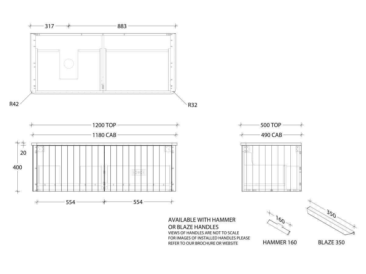 Kado Neue All-Drawer 1200 Left Offset Bowl Wall Hung