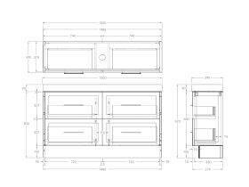 Technical Drawing - Kado Lux Ensuite All Drawer Twin 1500mm Floor Mount Centre Basin 90mm Top