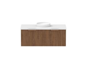 Supporting Image - Kado Lux Slim All Drawer 1200mm Wall Hung Vanity with Centre Basin 50mm Top Florentine Walnut