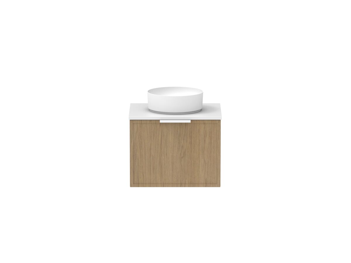 Supporting Image - Kado Lux Slim All Drawer 600mm Wall Hung Vanity with Centre Basin 20mm Top Boston Oak