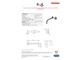 Specification Sheet - Milli Pure Progressive Wall Bath Mixer Tap System 250mm with Linear Textured Handle PVD Brushed Gunmetal