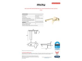 Specification Sheet - Mizu Soothe MK2 Wall Basin/Bath Mixer Set Trimset Brushed Brass (6 Star) Lead Free