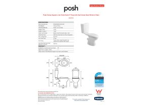Specification Sheet - Posh Solus Square Link Toilet Suite P Trap with Soft Close Seat White (4 Star)